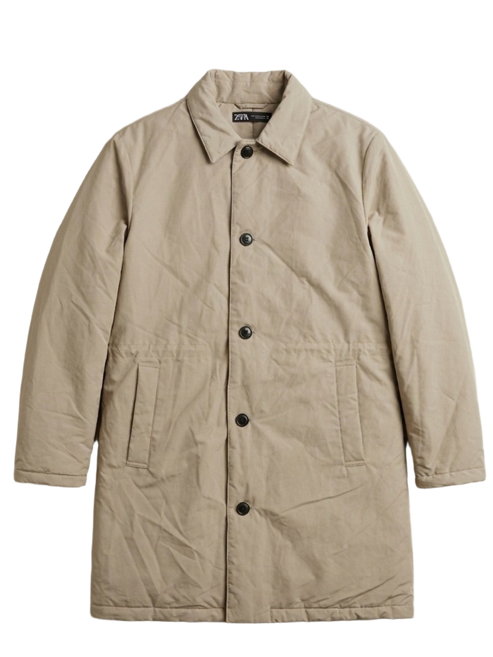 Zara Men Beige Padded Trench Coat Structured Overcoat Medium